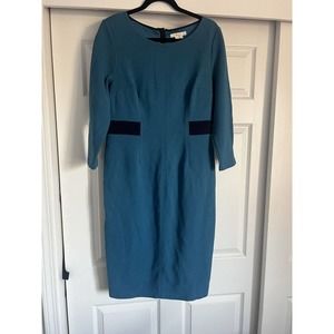 Boden dress 12R Teal Blue with Dark Waist Detail Zipper Back